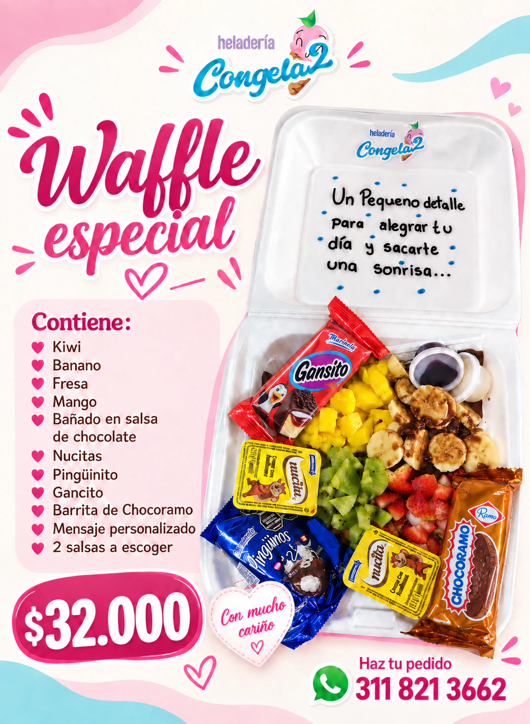 Waffle de Ensueño, detalle de Heladería Congela2 en Tunja